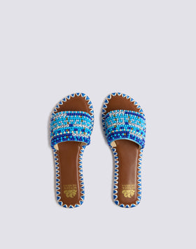 CIABATTA A FASCIA RICAMATA CON PERLINE CAPRI