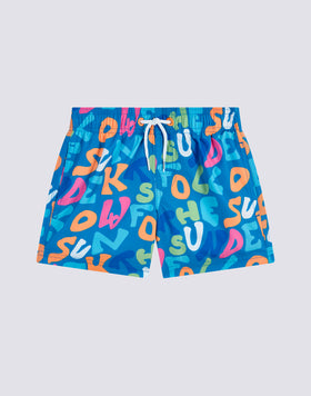 SWIMSHORTS SHORT ELASTICATED WAIST REPREVE® PRINT MULTIPOP