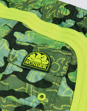 REPREVE® ELASTICATED WAIST SHORT SWIMSHORTS WITH INSIDE PALM PRINT