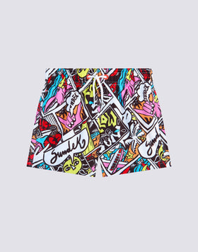 BAÑADOR CORTO CON ELÁSTICO EN LA CINTURA REPREVE® CON ESTAMPADO DE COMIC