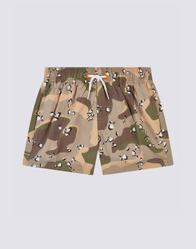 REPREVE® ELASTICATED WAIST SHORT SWIMSHORTS WITH SPOTTED CAMO PRINT