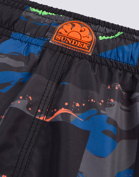 REPREVE® ELASTIC WAIST SHORT SWIMSUIT WITH MACRO LOGO PRINT