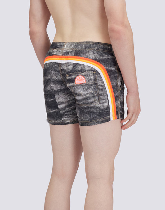 DENIM PRINT SHORT SWIMSHORTS ELASTIC WAIST ICONIC TAFFETA GOLDENWAVE