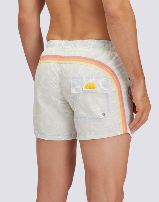 TRAJE DE BAÑO CORTO ICONIC DE TAFETÁN CON CINTURA ELÁSTICA GOLDENWAVE ESTAMPADO SK23