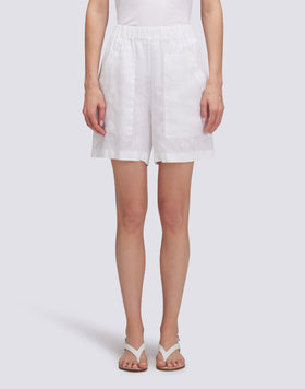 STRETCH-WAIST LINEN SHORTS