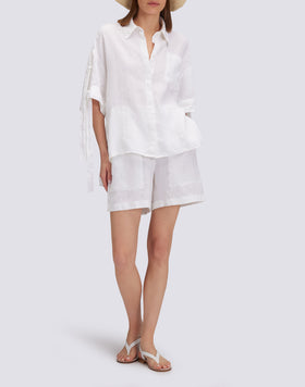 STRETCH-WAIST LINEN SHORTS