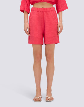 STRETCH-WAIST LINEN SHORTS