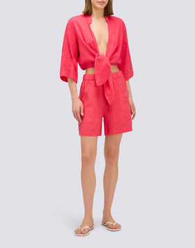 STRETCH-WAIST LINEN SHORTS