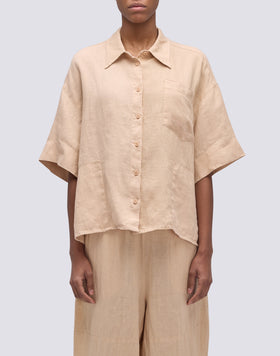 CAMISA DE LINO TEÑIDA EN PRENDA