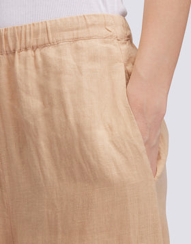 PANTALÓN LARGO DE LINO CON CINTURA ELÁSTICA AJUSTABLE