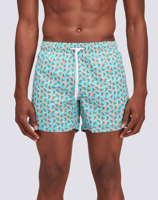 RECYCLED POLY SHORT SWIMSHORTS WITH ELASTIC WAIST RAINBOWS PRINT