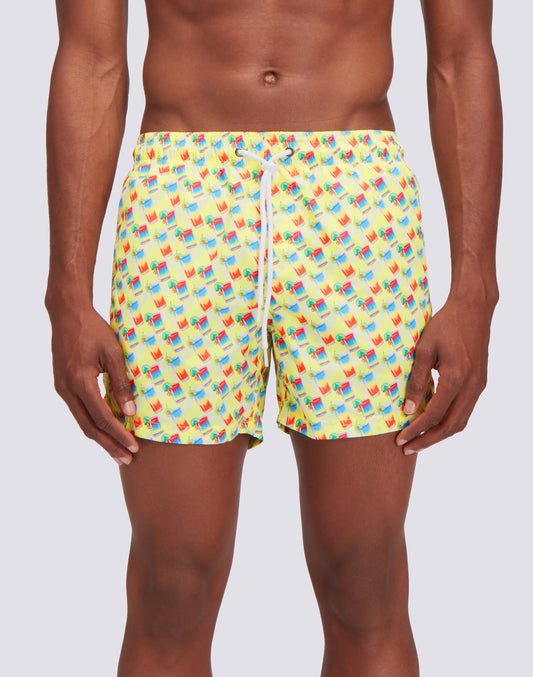 RECYCLED POLY SHORT SWIMSHORTS WITH ELASTIC WAIST SUNDRINK PRINT