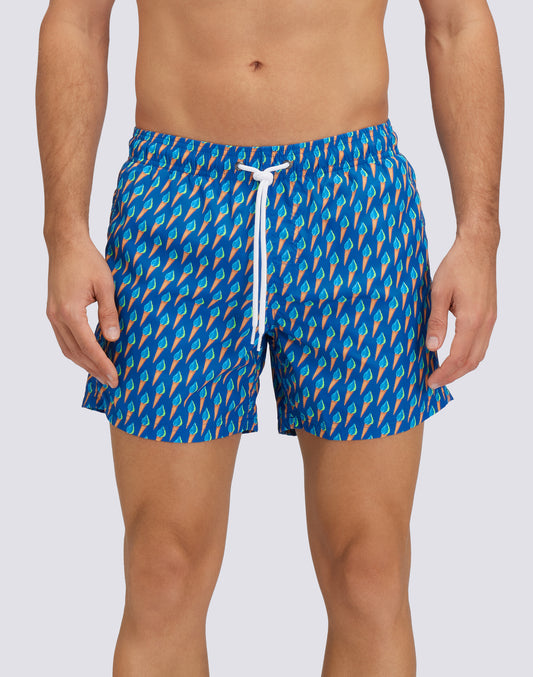 RECYCLED POLY SHORT SWIMSHORTS WITH ELASTIC WAIST SUNICE PRINT