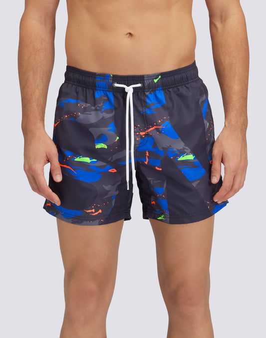 REPREVE® ELASTICATED WAIST SHORT SWIMSHORTS WITH MACRO LOGO PRINT