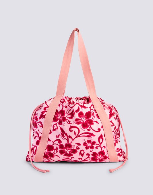 AVA - NYLON BAG WITH HANDLES AND STRINGS HIBISCUS PRINT SK23