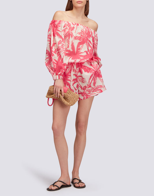 BLUSA DE GASA DE ALGODÓN CON ESTAMPADO DE SABANA TROPICAL