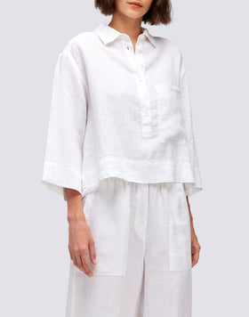 CHEMISE COURTE EN LIN AVEC MAXI POCHE