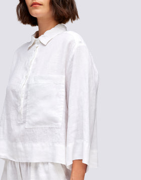 CHEMISE COURTE EN LIN AVEC MAXI POCHE