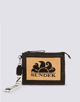 RAFFIA CLUTCH WITH EMBROIDERED LOGO