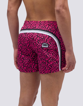 MAILLOT DE BAIN COURT À TAILLE ÉLASTIQUE IMPRIMÉ LÉOPARD FLASH
