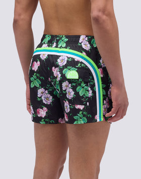 MAILLOT DE BAIN COURT À TAILLE ÉLASTIQUE ET IMPRIMÉ TOURNESOL