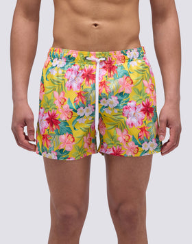 SHORT SWIMSUIT WITH ELASTIC WAIST AND BORA BORA PRINT