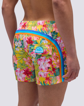 SHORT SWIMSUIT WITH ELASTIC WAIST AND BORA BORA PRINT