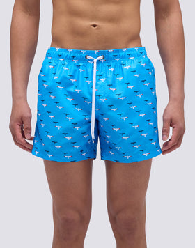 SHORT SWIMSUIT WITH ELASTIC WAIST IN RECYCLED POLYESTER WITH SEAGULL PRINT
