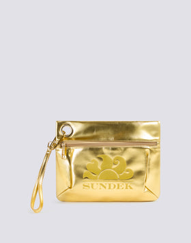 BORSA CLUTCH LAMINATA CON LOGO