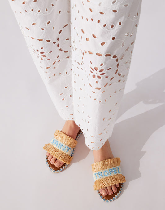 CHAUSSONS BASSE BANDE AVEC PERLES ET RAPHIA SAINT TROPEZ