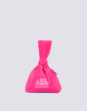 BOLSO DE MANO DE FELPA CON LAZO DECORATIVO