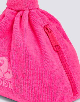 BOLSO DE MANO DE FELPA CON LAZO DECORATIVO