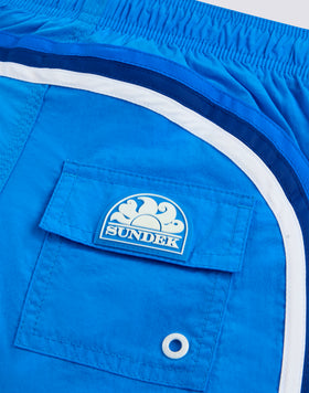 BOYS' SHORT SWIMSHORTS WITH ELASTICATED WAIST AND CRINKLED FABRIC