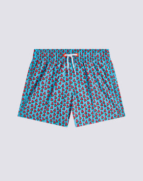 REPREVE® SHORT SWIMSUIT WITH ELASTIC WAIST AND FRUIT FIESTA PRINT