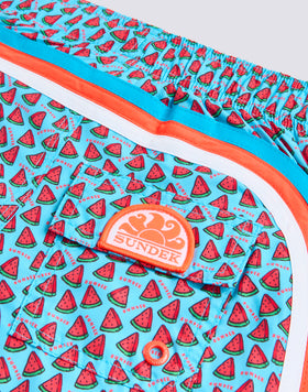 REPREVE® SHORT SWIMSUIT WITH ELASTIC WAIST AND FRUIT FIESTA PRINT