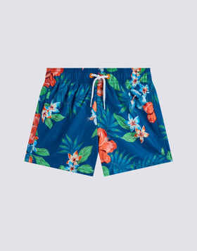 REPREVE® SHORT SWIMSUIT WITH ELASTIC WAIST AND ISLAND BLISS PRINT