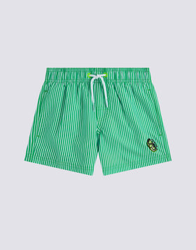 REPREVE® ELASTIC WAIST SHORT SWIMSUIT WITH JUICY STRIPES PRINT