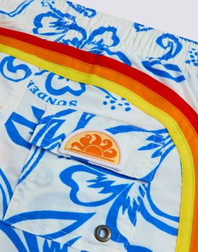 MAILLOT DE BAIN COURT POUR ENFANT AVEC TAILLE ÉLASTIQUE IMPRIMÉ ARCHIVE HIBISCUS SK23