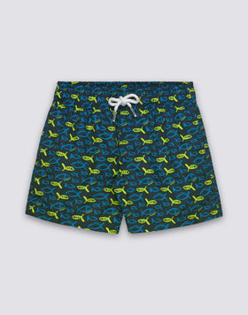 SHORT SWIMSHORTS WITH ELASTIC WAIST AND RECYCLED POLY ESTER FISHAZ PRINT