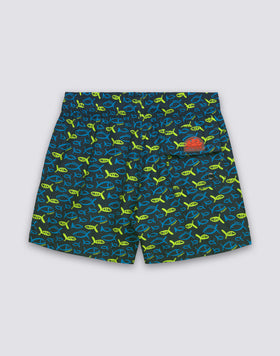 SHORT SWIMSHORTS WITH ELASTIC WAIST AND RECYCLED POLY ESTER FISHAZ PRINT
