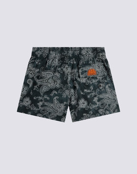 SHORT SWIMSHORTS WITH ELASTICATED WAIST AND HIBI PAISLEY PRINT IN RECYCLED POLYESTER