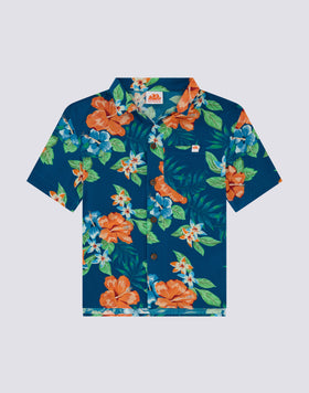 CAMISA DE NIÑO MODELO BOWLING CON ESTAMPADO FLORAL