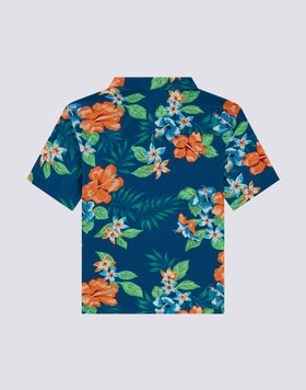 CAMISA DE NIÑO MODELO BOWLING CON ESTAMPADO FLORAL