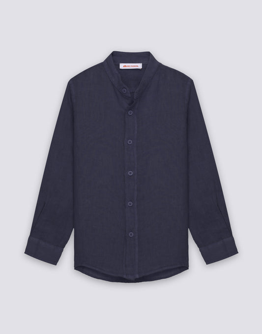 CAMISA DE LINO DE MANGA LARGA CON CUELLO MAO PARA NIÑO