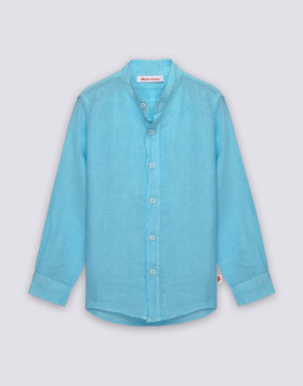 CAMICIA IN LINO DA BAMBINO A MANICA LUNGA CON COLLETTO ALLA COREANA