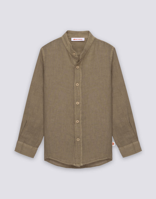 CAMISA DE LINO DE MANGA LARGA CON CUELLO MAO PARA NIÑO