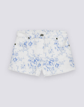 SHORT POUR FILLE À COUPES BRUTES EN COTON BULL IMPRIMÉ ROSE DE JOIE
