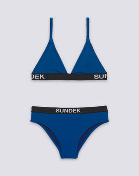 BIKINI BAMBINA TOP A TRIANGOLO E SLIP FISSO CON ELASTICO LOGO