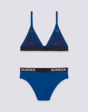 BIKINI BAMBINA TOP A TRIANGOLO E SLIP FISSO CON ELASTICO LOGO