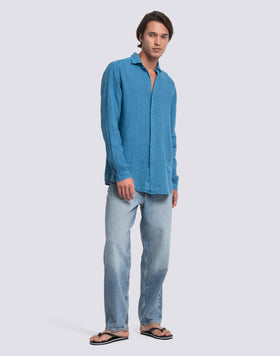CAMISA DE LINO TEÑIDA EN PIEZA PARA HOMBRE